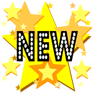 Bright yellow stars burst around bold "NEW" text in marquee-style lighting, signaling fresh updates or launches.