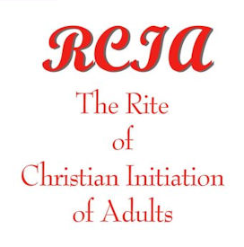 RCIA logo - "The Rite of Christian Initiation of Adults" in red serif typography on white background.