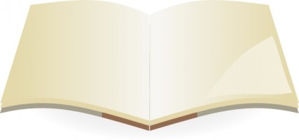 Open book with blank cream-colored pages and brown spine, vector illustration.