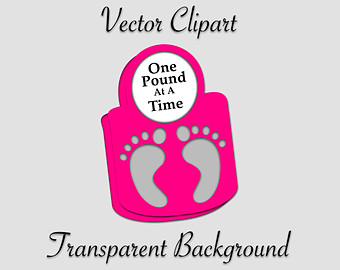 Pink baby weight loss tracker clipart showing "One Pound At A Time" with footprints and transparent background