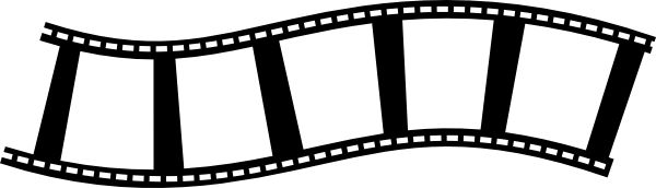 Black-and-white stylized film strip icon with six frames, curved for visual appeal.