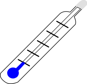 Digital-style clinical thermometer with blue mercury column and black measurement markings on a white glass tube against black background.