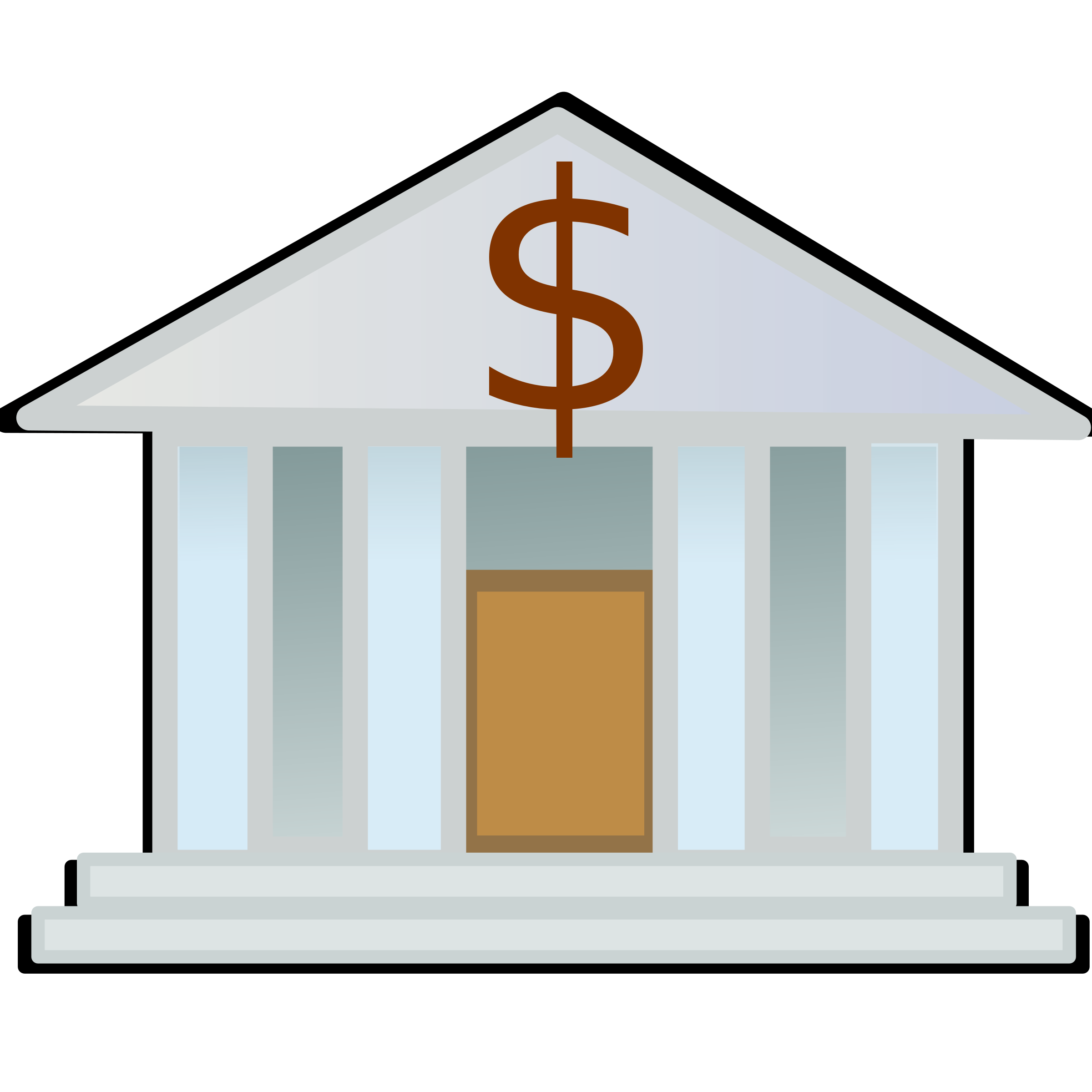 Classical bank building with a large dollar sign on the pediment, symbolizing finance and institutional trust.