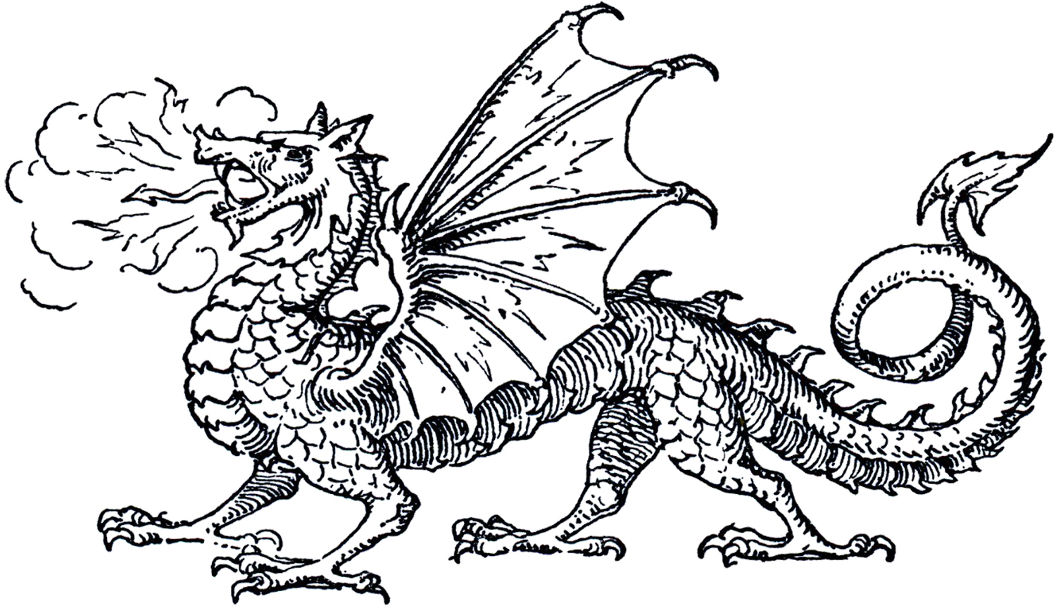 Mythical Fire-Breathing Dragon Illustration - Classic Fantasy Art