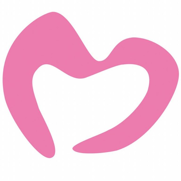 Pink abstract heart-shaped logo with flowing, modern lines on white background