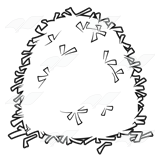 White abstract explosion or burst graphic with jagged edges and scattered fragments on black background.