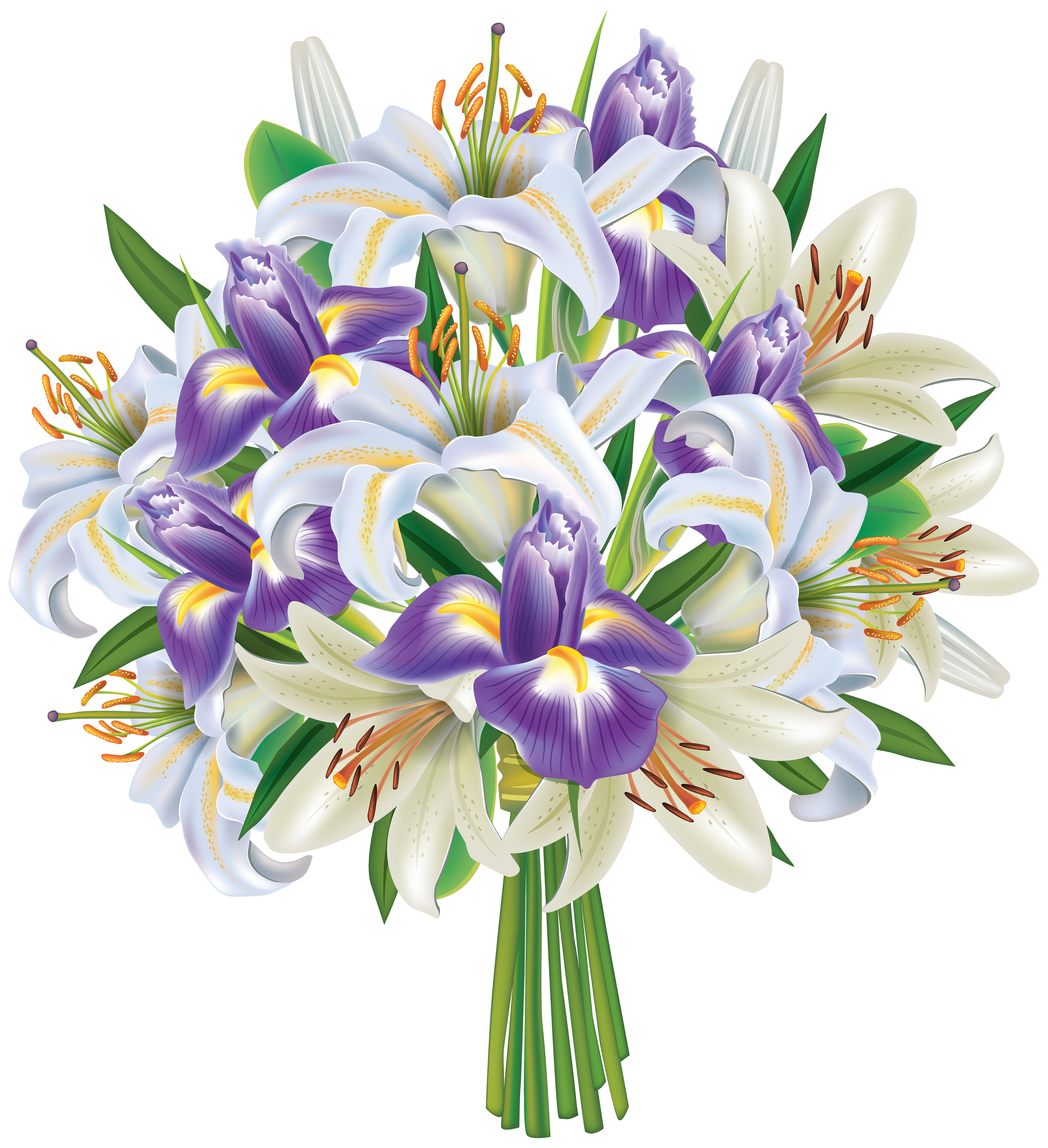 Purple Iris Flowers and Lilies Bouquet PNG Clipart Image 