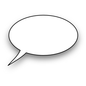 Simple black-and-white speech bubble icon with shadow, representing communication or dialogue.