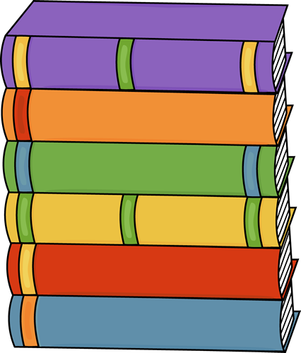 Stack of six colorful hardcover books in purple, orange, green, yellow, red, and blue, neatly aligned vertically.