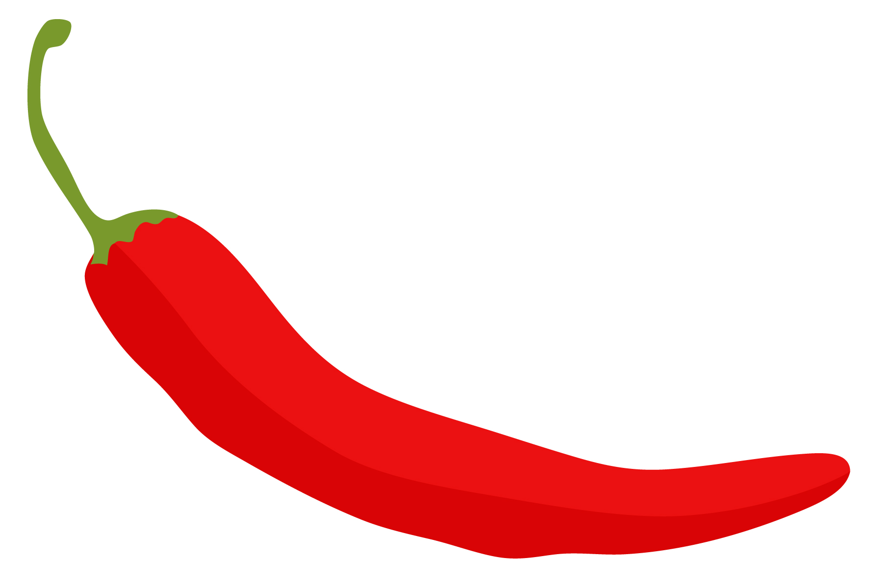 Vibrant red chili pepper with green stem, illustrated in flat design style on white background.