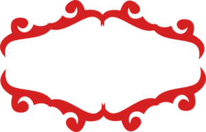 Red ornate decorative frame with swirling flourishes on transparent background