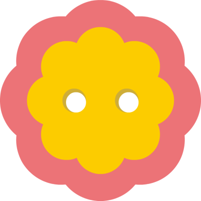 Bright yellow flower with pink petals and two white circular eyes, styled as a cheerful cartoon character.