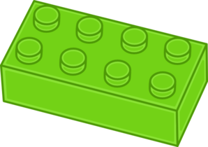 Bright green LEGO brick with eight circular studs on top, shown in isometric view against white background.