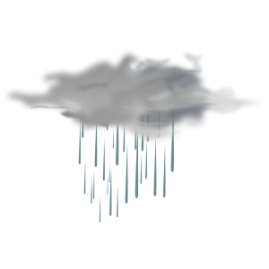 Gray rain cloud with falling raindrops, stylized illustration of precipitation weather.