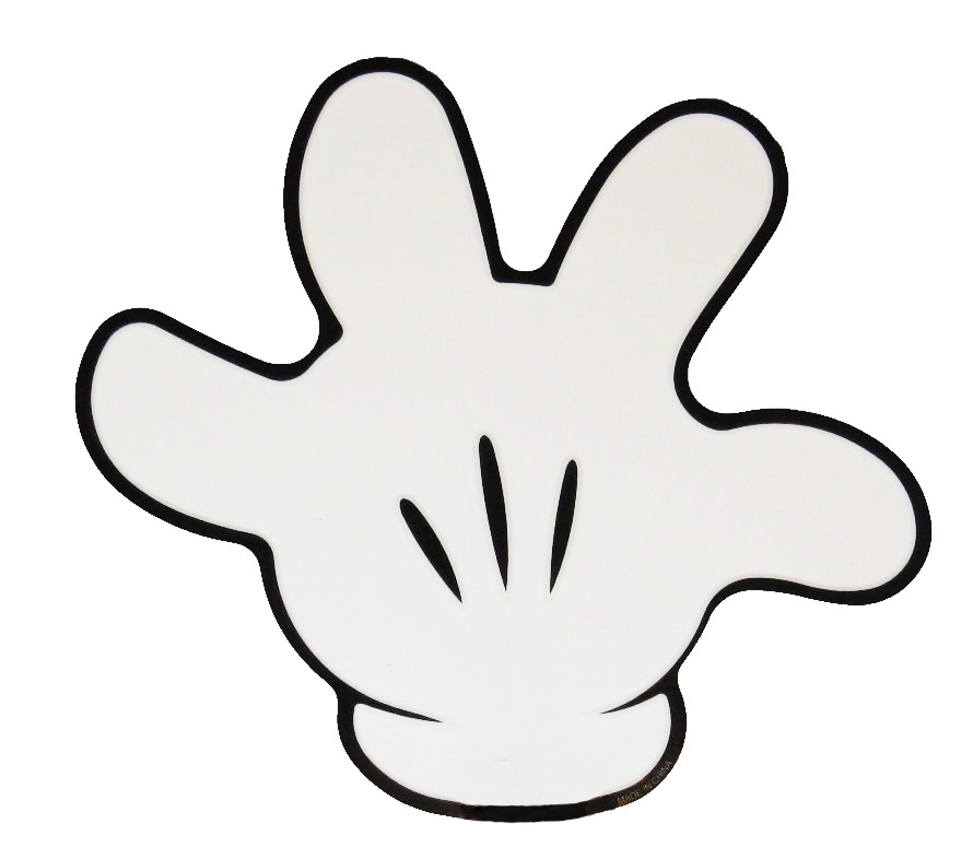 Classic white Mickey Mouse glove with black outline and three finger lines, iconic Disney cartoon hand design.