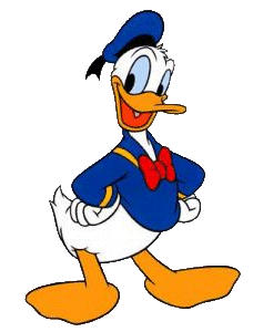 Donald Duck in classic blue sailor suit, red bowtie, and orange bill, smiling confidently with hands on hips.