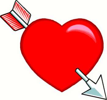 A red heart pierced by a white arrow with red fletching, symbolizing love or romance.