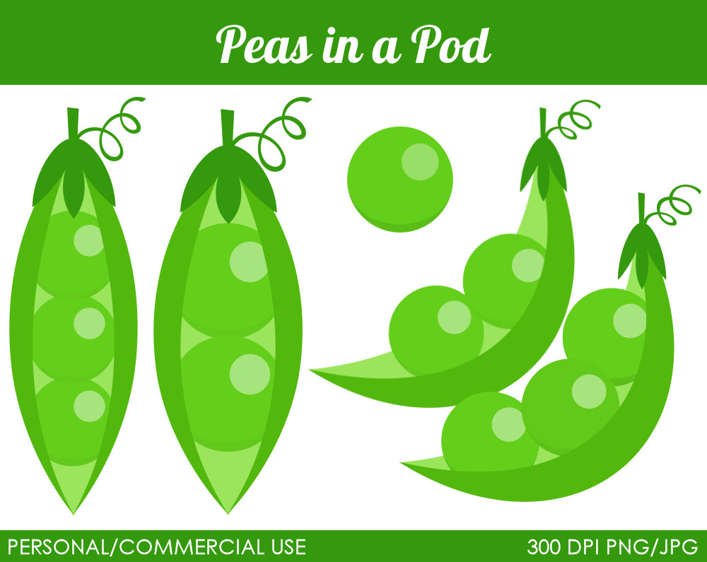 Illustration of green pea pods with visible peas inside, one pod open showing round peas, and a loose pea floating nearby.