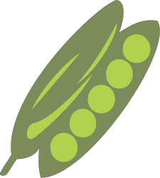 Green pea pod illustration with visible round peas inside, stylized flat design.