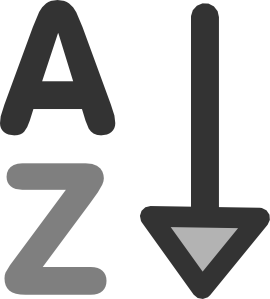 Alphabetical sorting icon with A, Z, and downward arrow indicating ascending order.