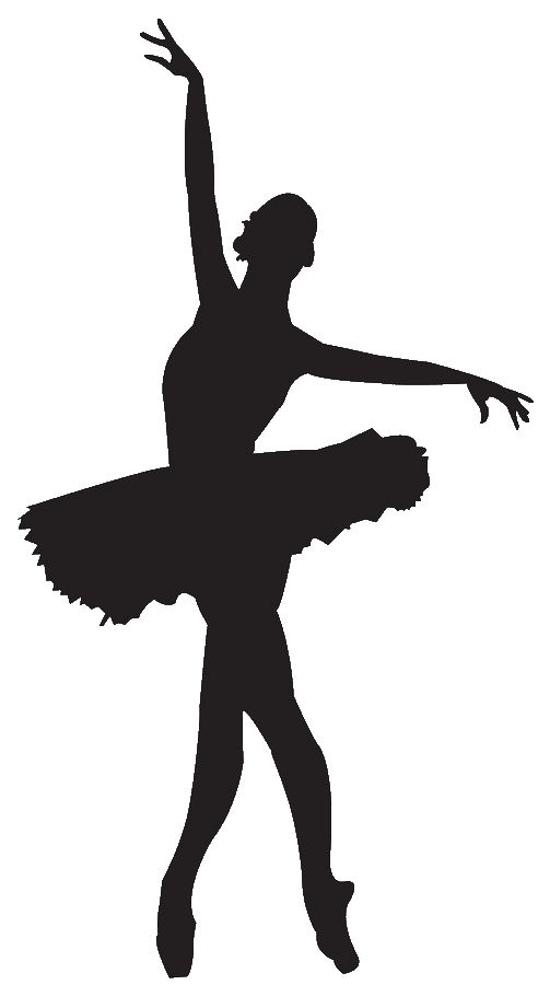 Silhouette of a ballerina in arabesque pose with raised arm and tutu, captured in elegant black-and-white contrast.