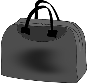 Gray insulated lunch bag with black handles and zipper detail, shown in flat vector style.