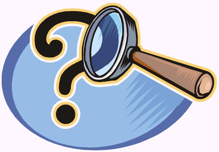 Magnifying glass hovering over a large question mark on a blue background, symbolizing inquiry and investigation.