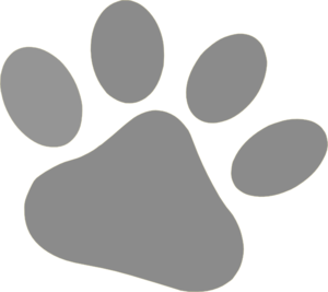 Gray animal paw print with yellow outline on white background, stylized vector illustration.
