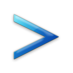 Glossy blue right-pointing arrow icon on black background, indicating forward navigation or next step.