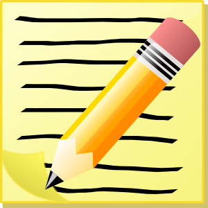 Yellow pencil writing on lined notepad paper, symbolizing note-taking or editing.