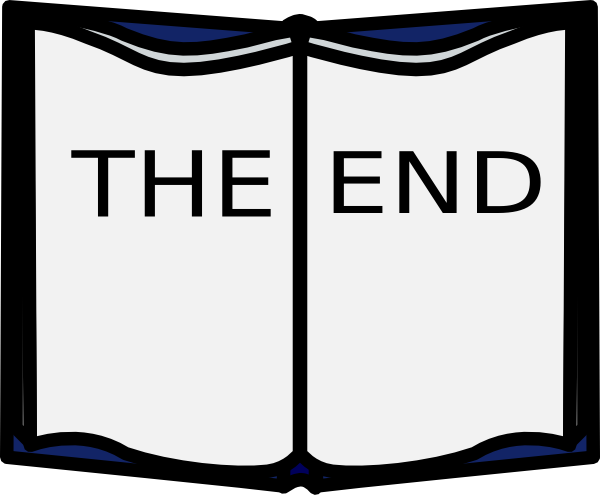 Open book illustration with "THE END" centered on both pages, symbolizing story conclusion.