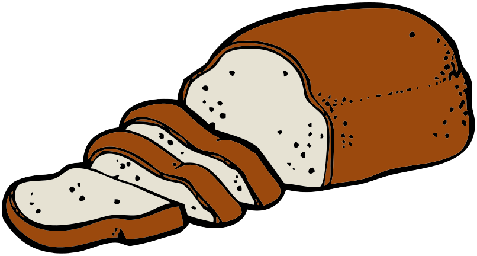 A cartoon-style illustration of a sliced loaf of white bread with a golden-brown crust and speckled crumb.