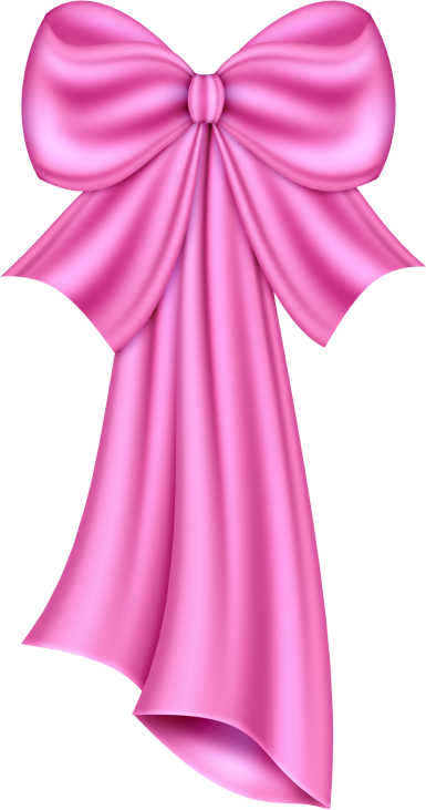 Vibrant pink satin bow with glossy finish and flowing ribbons on transparent background.