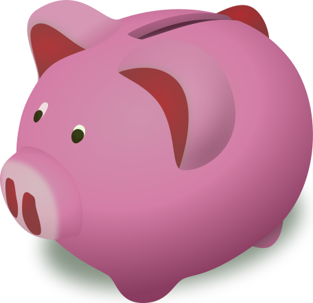 Pink ceramic piggy bank with coin slot, green base, and friendly eyes for saving money.