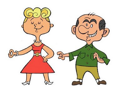 Classic Cartoon Couple Dancing - Nostalgic Illustration for Retro Design