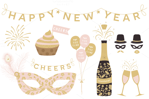 Happy New Year Clipart Assets ~ Creative Market