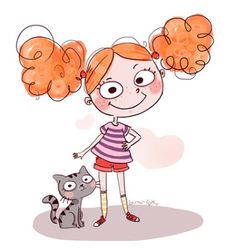 Happy Girl with Cat - Cute Cartoon Illustration for Kids’ Content