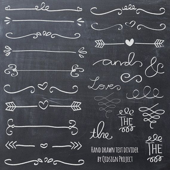Hand-drawn chalk-style text dividers and decorative flourishes on a blackboard background, including hearts, arrows, and script elements.