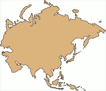 Simplified beige map of Asia showing continental outline and major islands against white background.