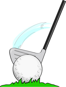 Golf Swing Impact - Club Hitting Ball on Tee or Turf