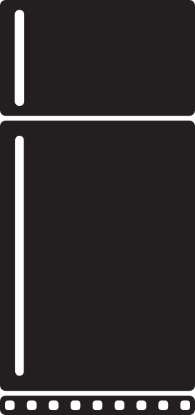 Black silhouette icon of a top-freezer refrigerator with handle and base vents.