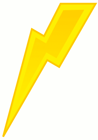 Bright yellow lightning bolt icon on white background, stylized with sharp angles and gradient shading.