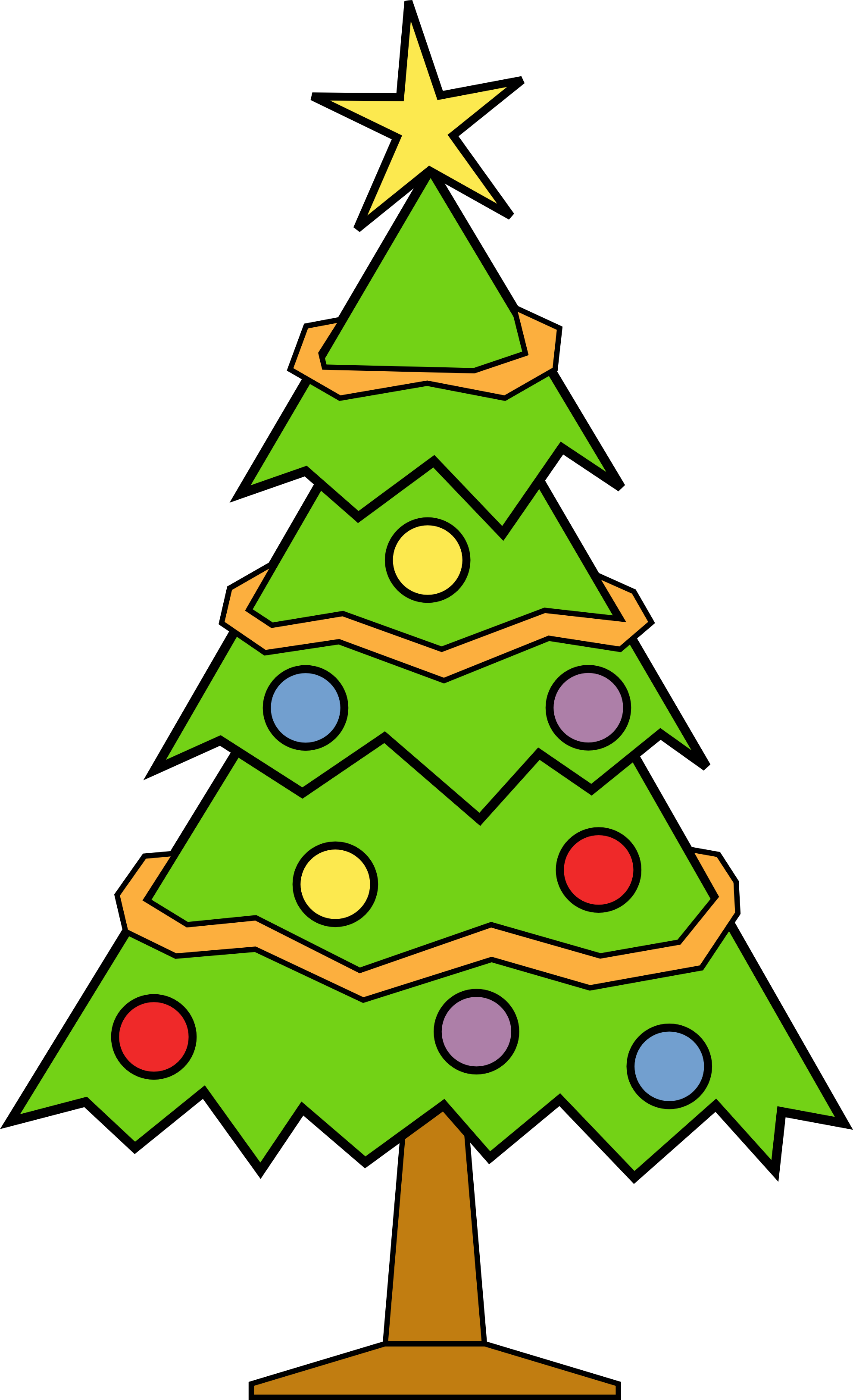 Festive Cartoon Christmas Tree with Ornaments and Star