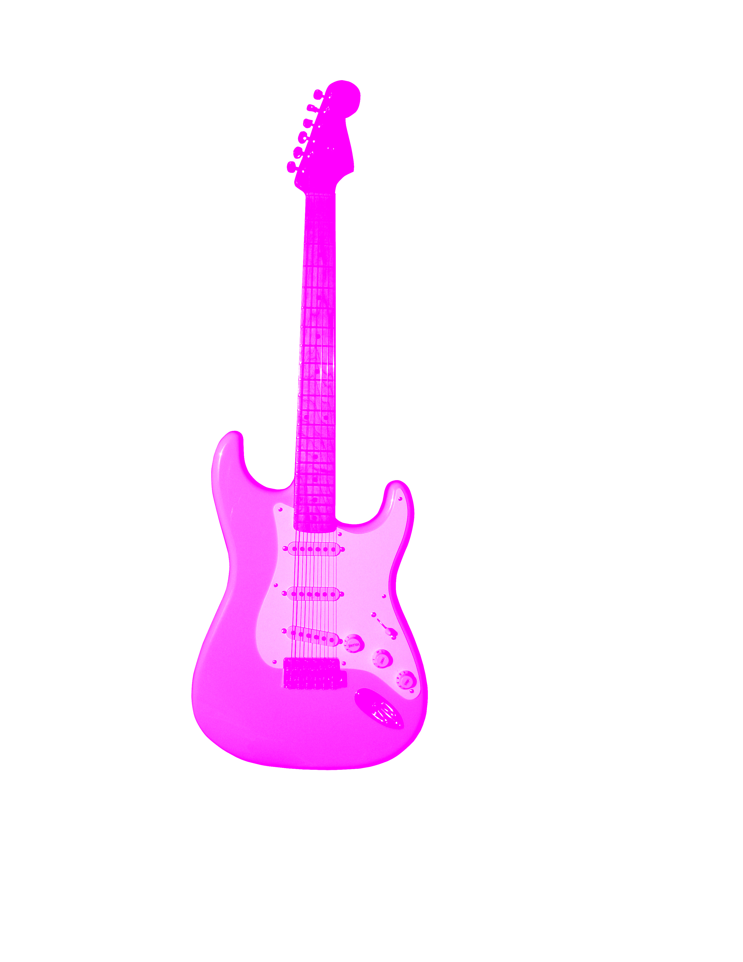 Vibrant neon pink electric guitar with classic Stratocaster-style body and six strings, isolated on white background.