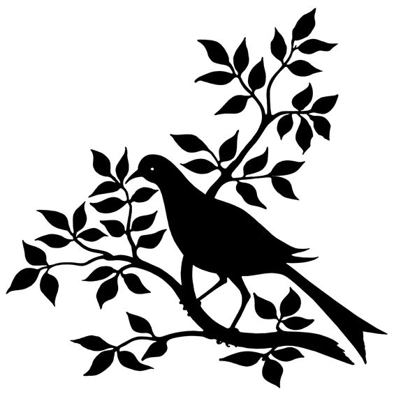 bird branch silhouette, black and white graphic, vintage bird clip 