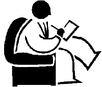 Person seated in chair reading a document with focused posture