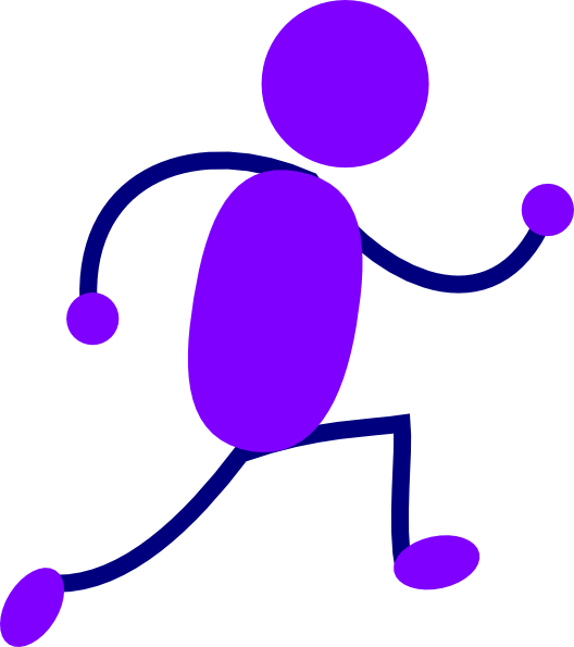 Purple stick figure running in motion, stylized vector illustration with bold outlines and vibrant colors.