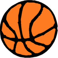 Hand-drawn orange basketball with bold black seams, cartoon-style illustration.