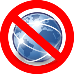 Globe with red prohibition symbol indicating internet censorship or restricted access