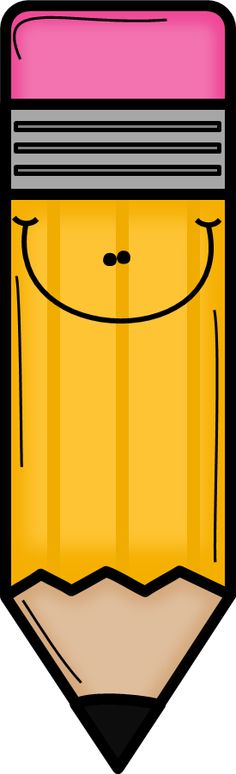 Cheerful yellow pencil with pink eraser and smiling face, cartoon-style illustration for education or back-to-school themes.